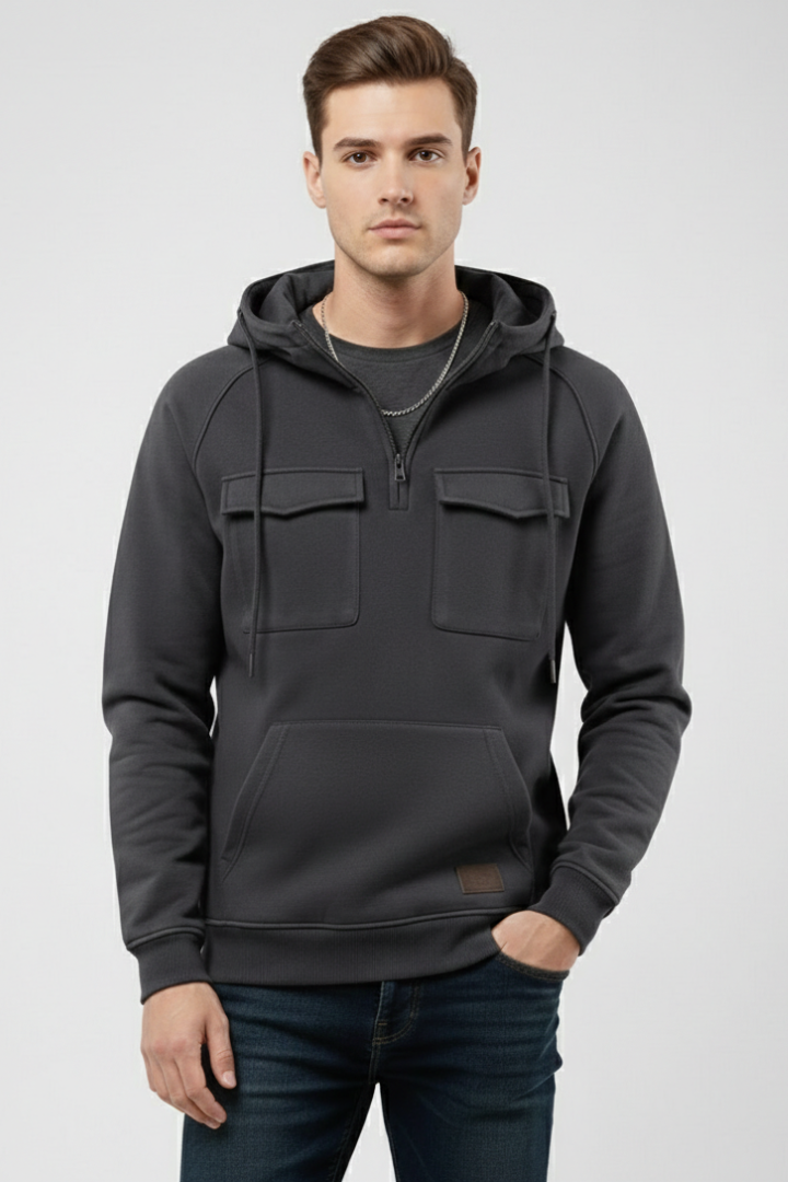 Men's Half Zip Hoodie Chest Pocket
