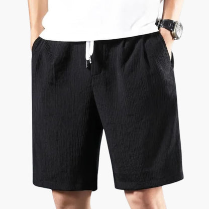 Men's Knee-Length Shorts Elastic Waistband Crinkled Texture