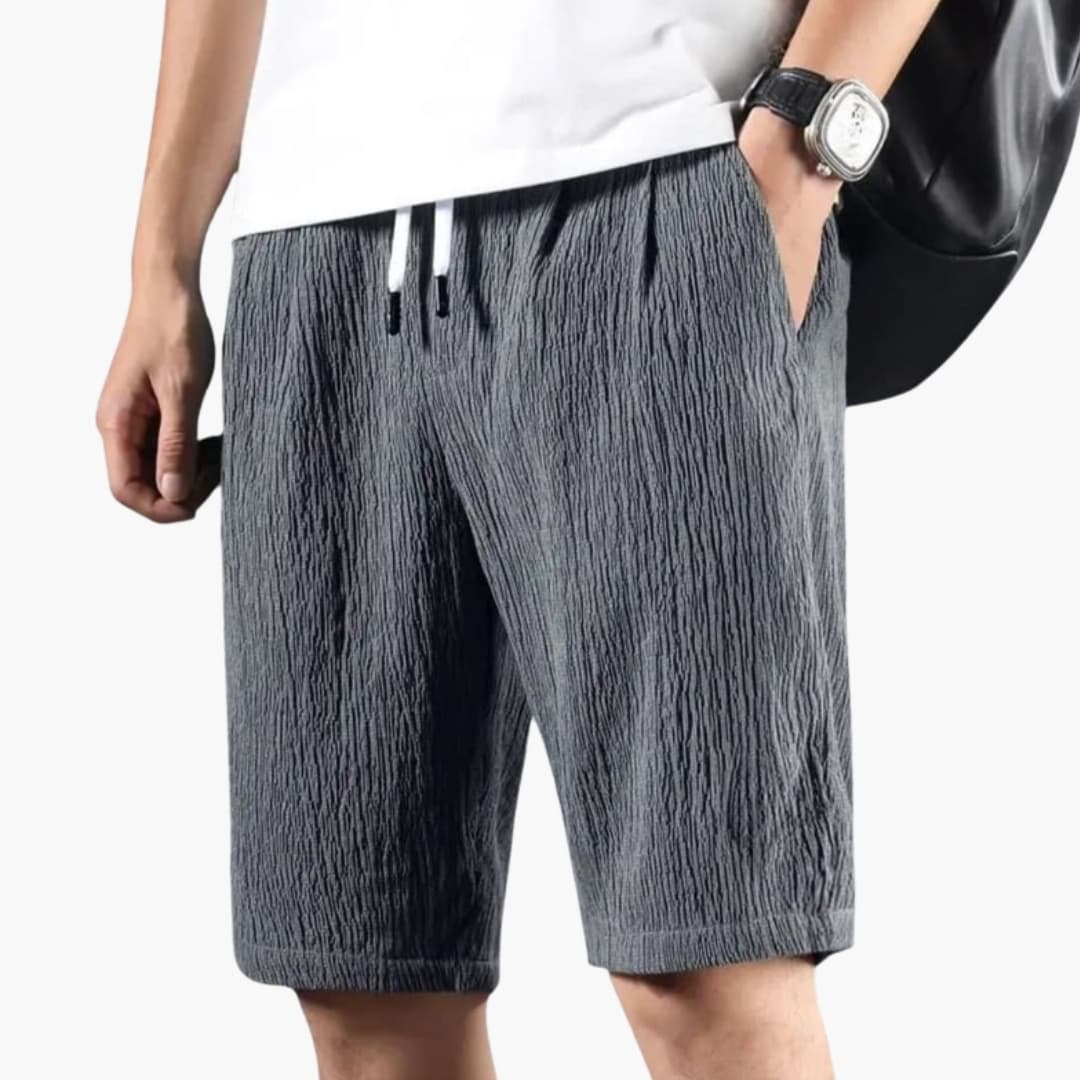 Men's Knee-Length Shorts Elastic Waistband Crinkled Texture