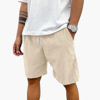 Men's Textured Shorts Elastic Waist Pockets Knee-Length