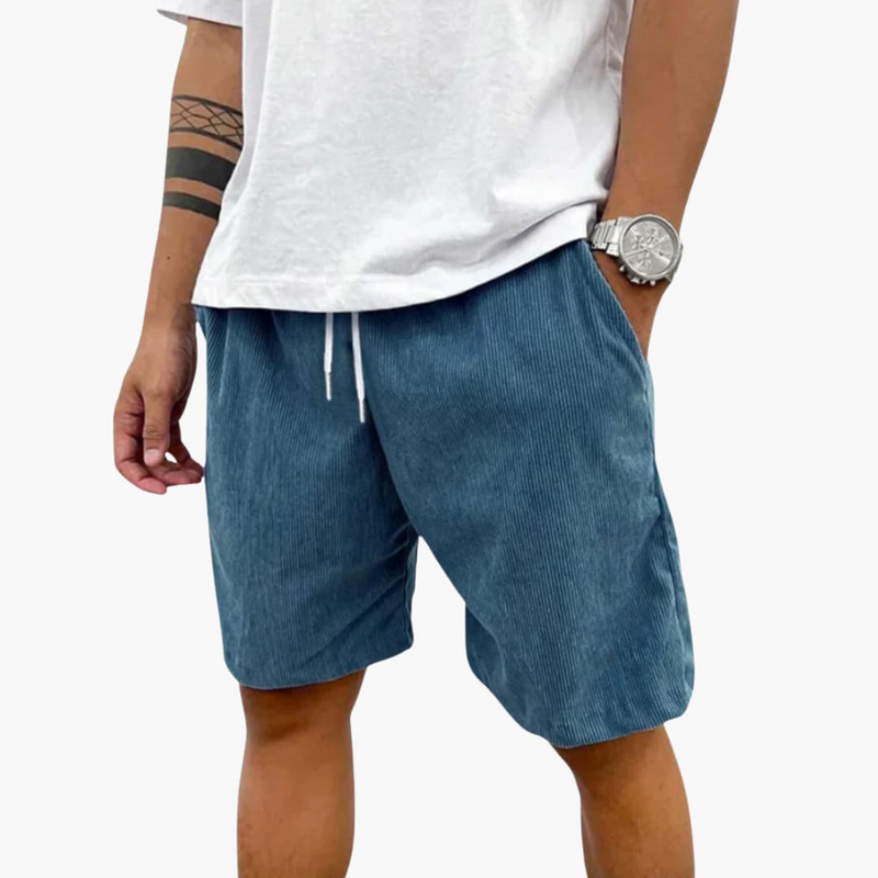Men's Textured Shorts Elastic Waist Pockets Knee-Length