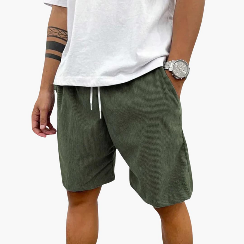 Men's Textured Shorts Elastic Waist Pockets Knee-Length