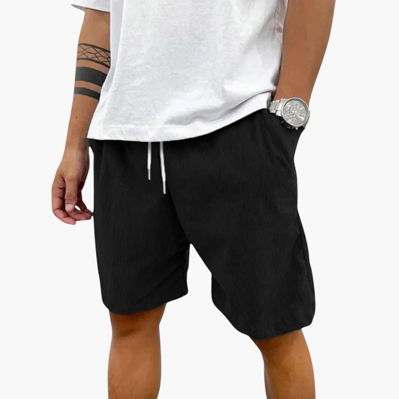 Men's Textured Shorts Elastic Waist Pockets Knee-Length