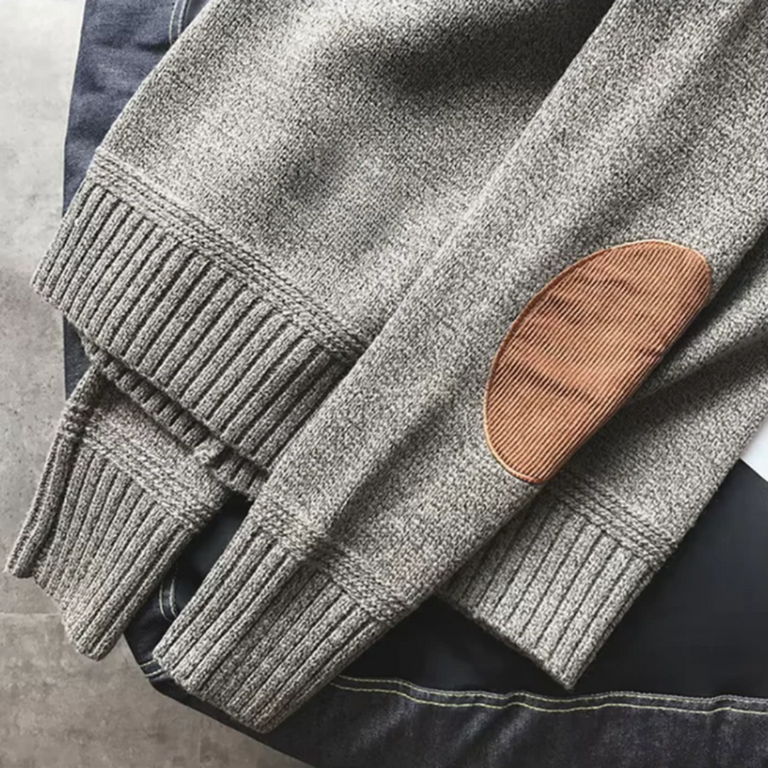 Men's Knit Sweater Elbow Patches Long Sleeves