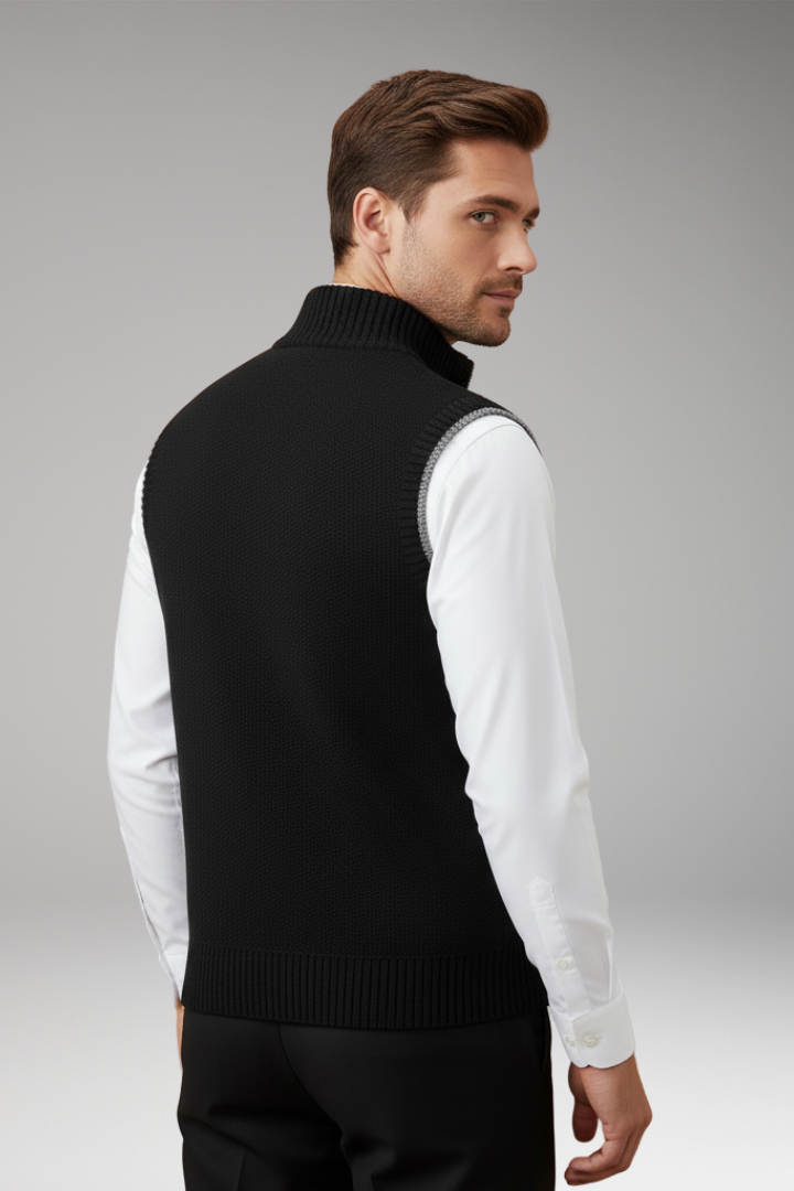 Men's Knit Turtleneck Vest Zipper Front