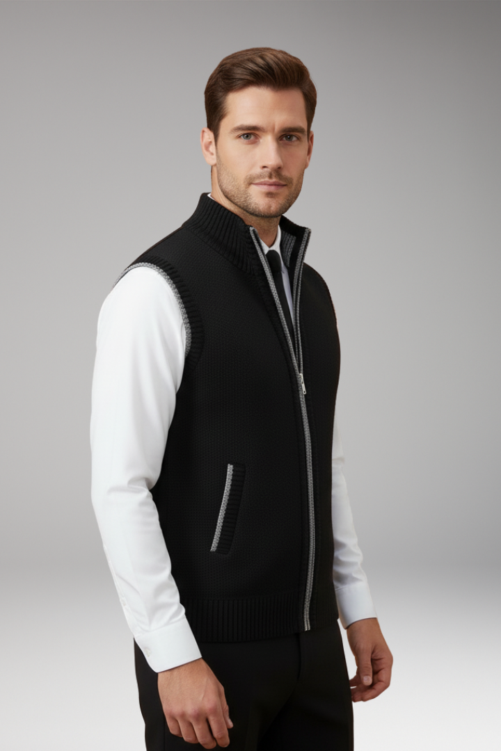 Men's Knit Turtleneck Vest Zipper Front