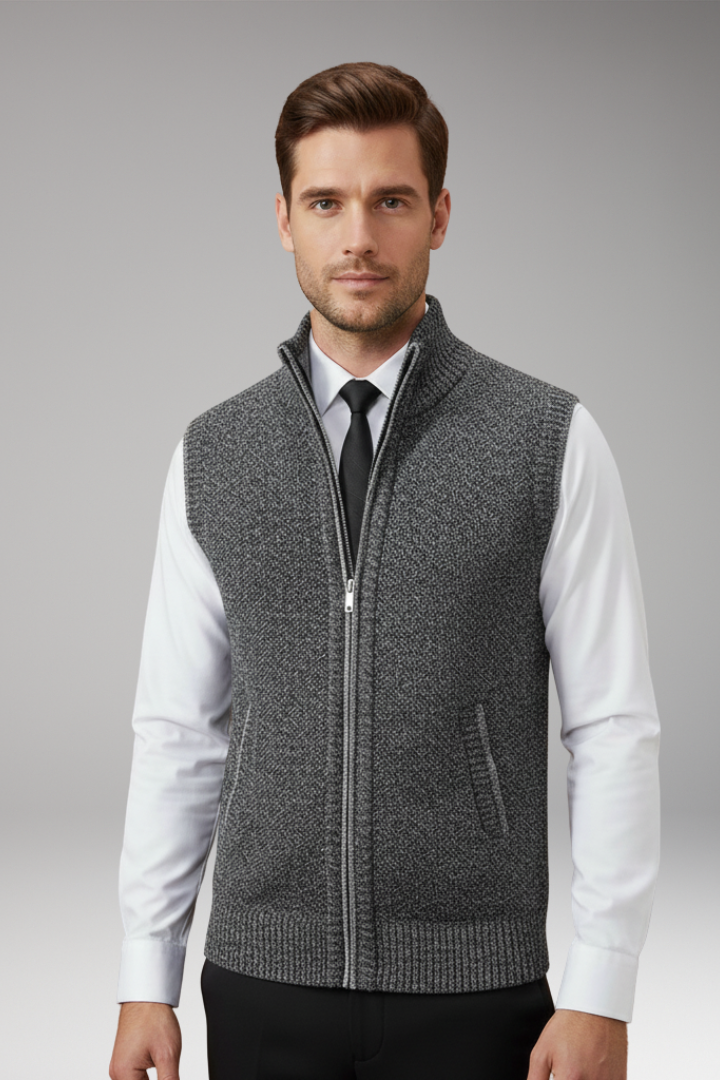 Men's Knit Turtleneck Vest Zipper Front