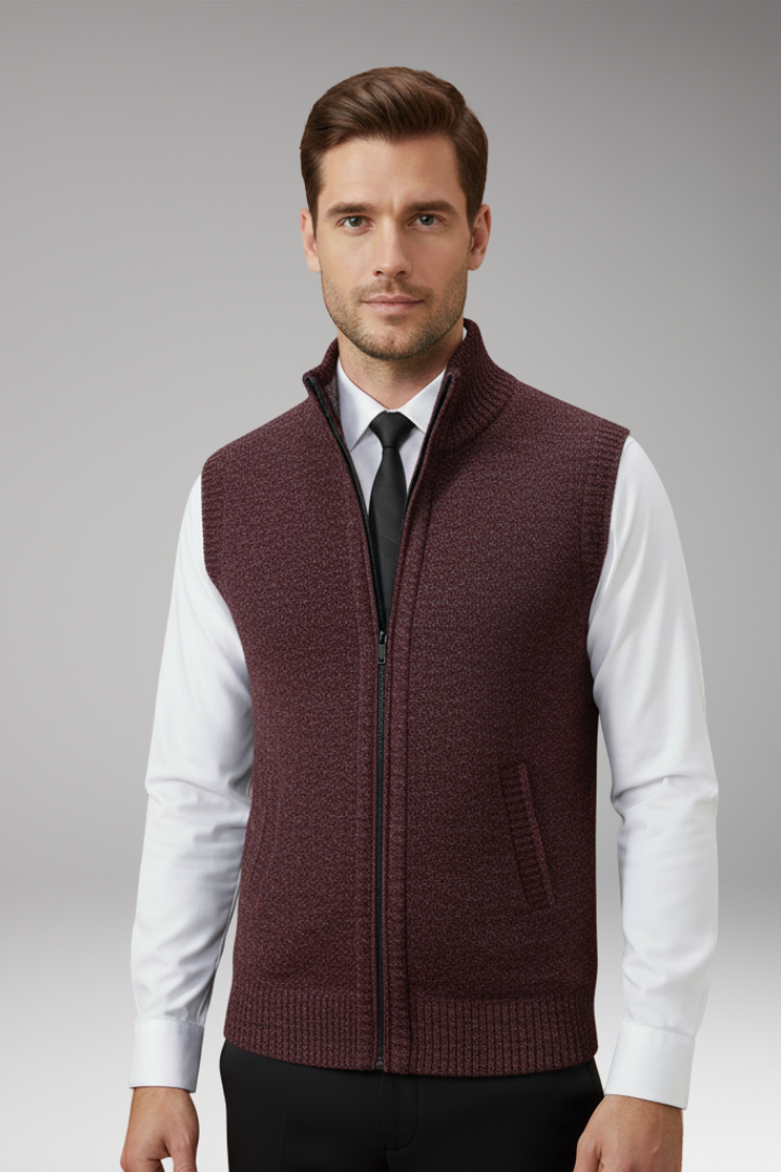 Men's Knit Turtleneck Vest Zipper Front