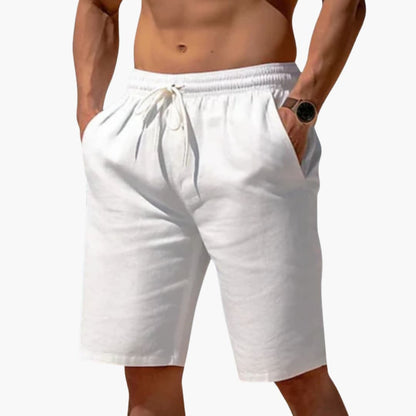 Men's Linen Shorts Elastic Waistband Beige - Vonnera