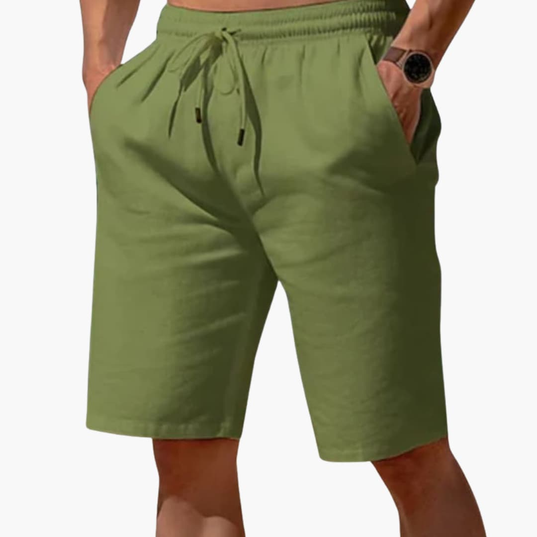 Men's Linen Shorts Elastic Waistband Beige
