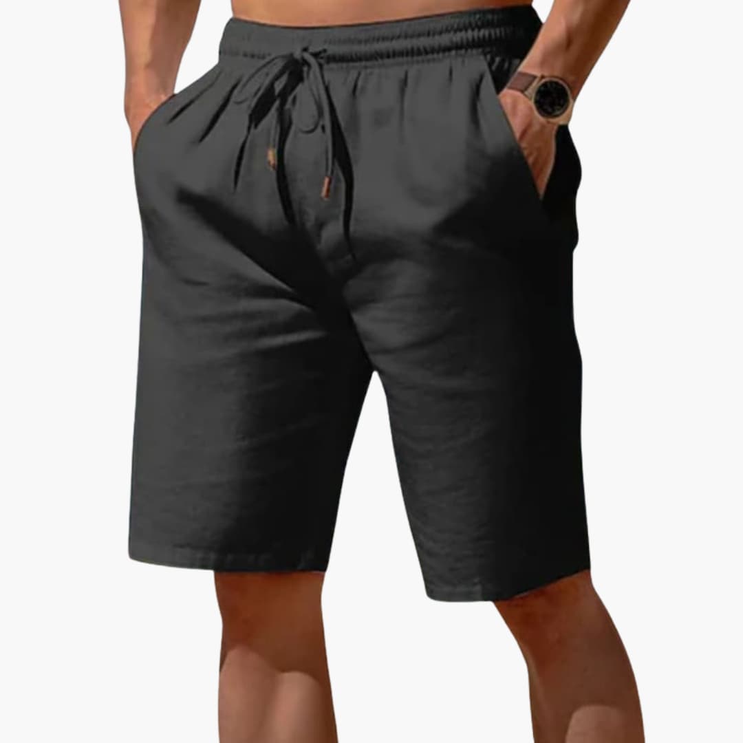 Men's Linen Shorts Elastic Waistband Beige