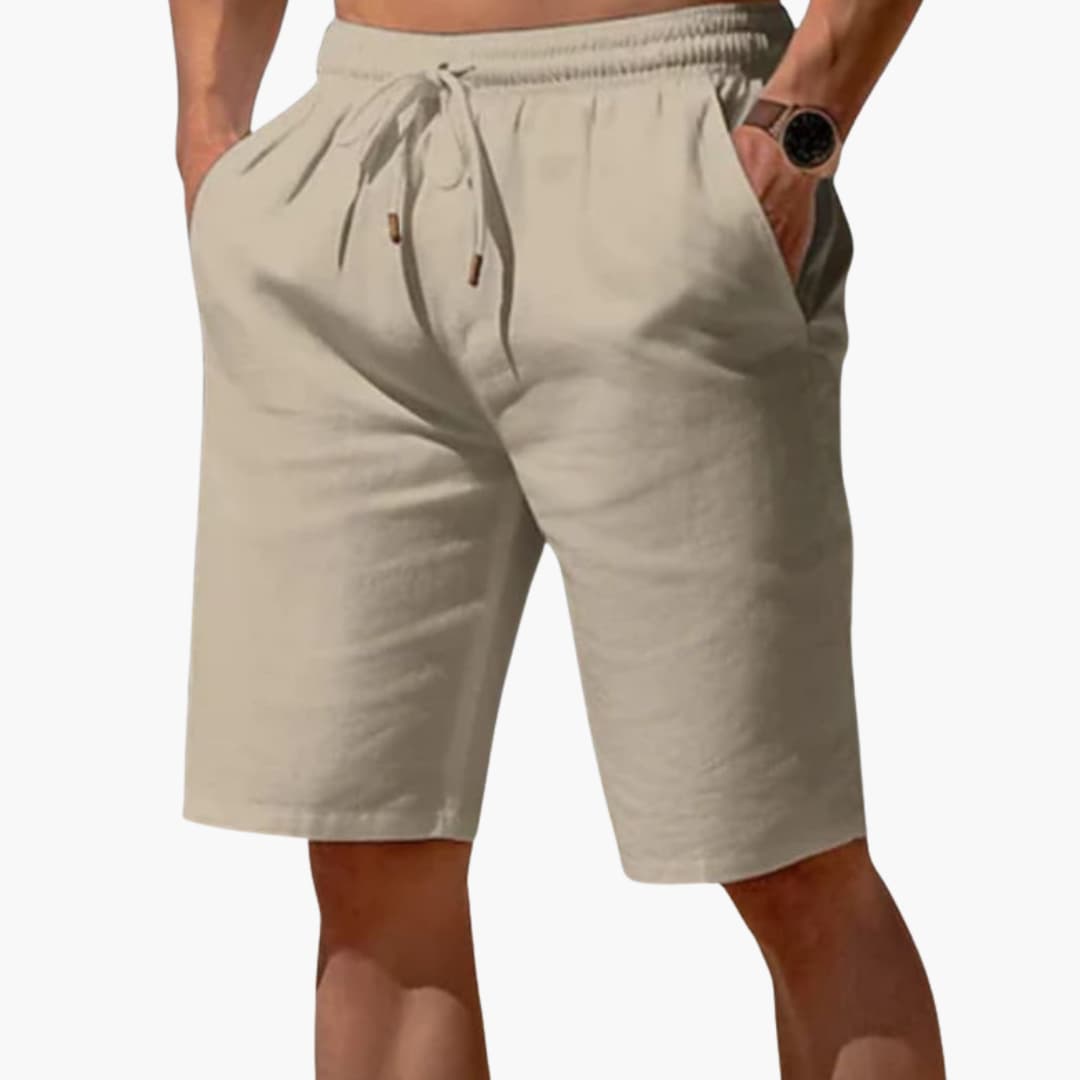 Men's Linen Shorts Elastic Waistband Beige