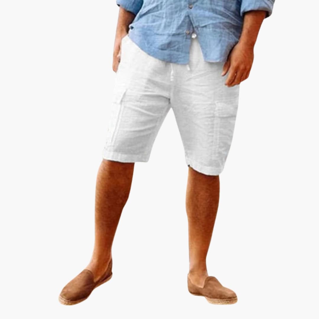 Men's Linen Shorts Zipper Patch Pockets - Vonnera
