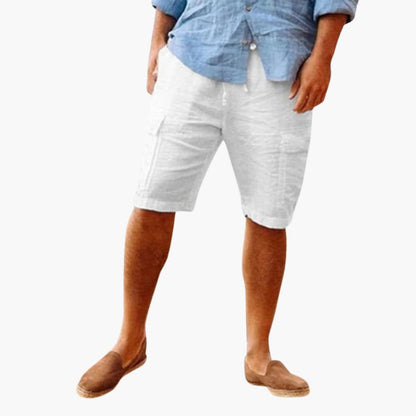 Men's Linen Shorts Zipper Patch Pockets - Vonnera