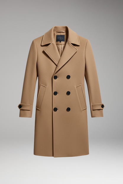 Men's Long Coat Notched Collar Double Breasted - Vonnera