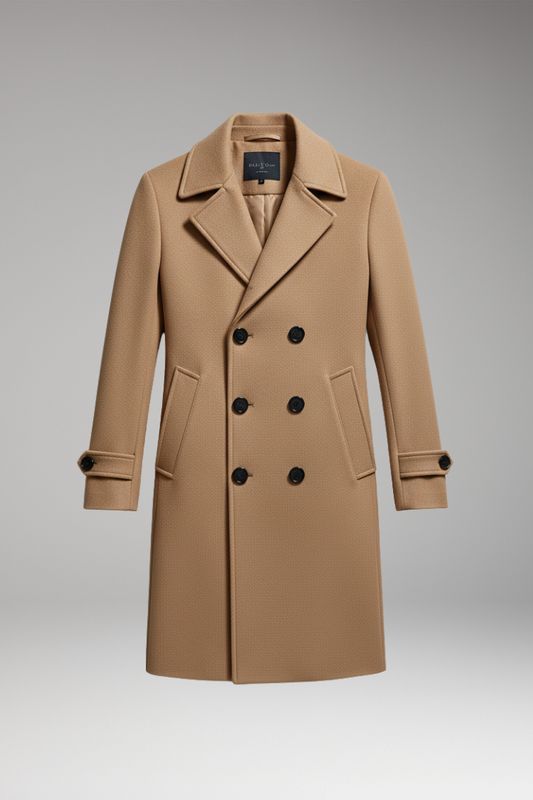 Men's Long Coat Notched Collar Double Breasted - Vonnera