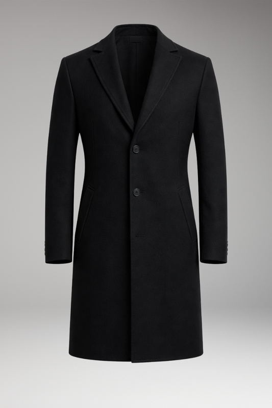 Men's Long Coat Notched Collar Side Pockets - Vonnera