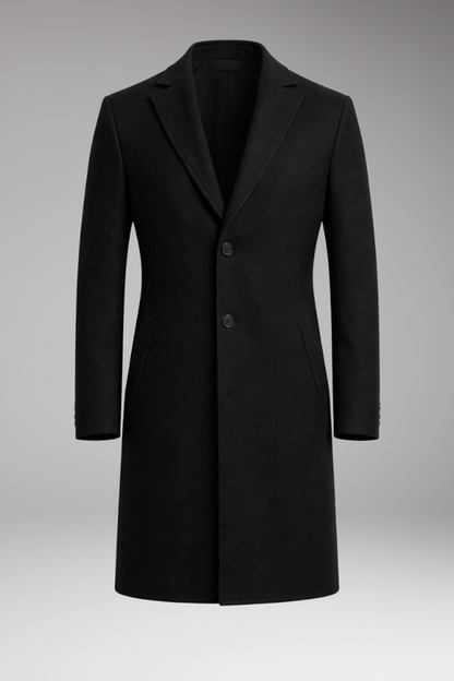 Men's Long Coat Notched Collar Side Pockets - Vonnera