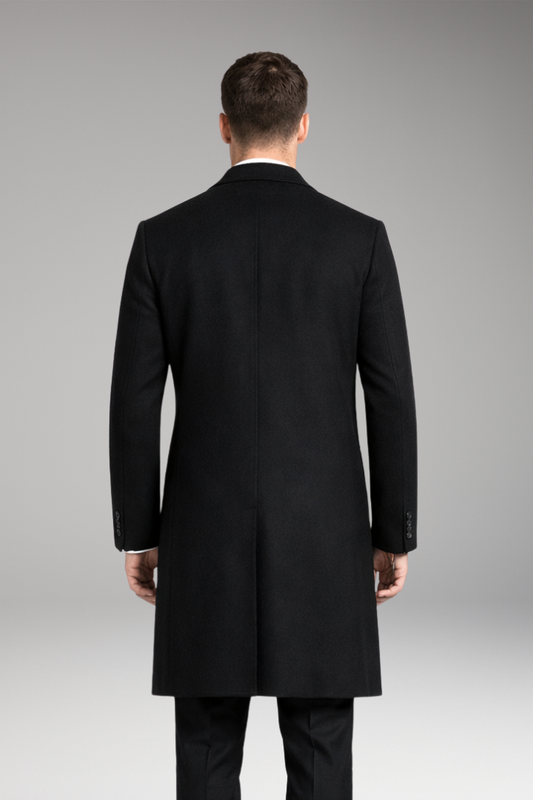 Men's Long Coat Notched Collar Side Pockets