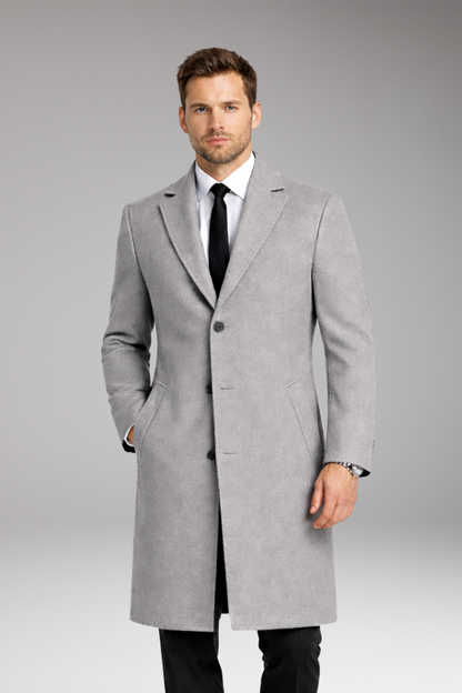 Men's Long Coat Notched Collar Side Pockets