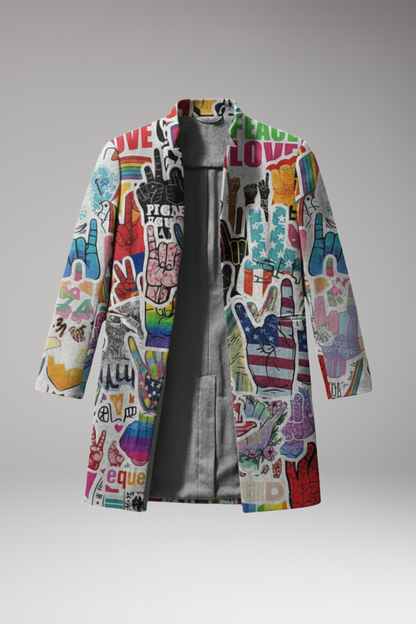 Men's Open Front Long Coat Printed - Vonnera