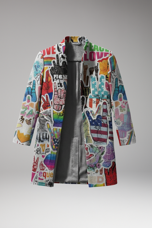 Men's Open Front Long Coat Printed - Vonnera