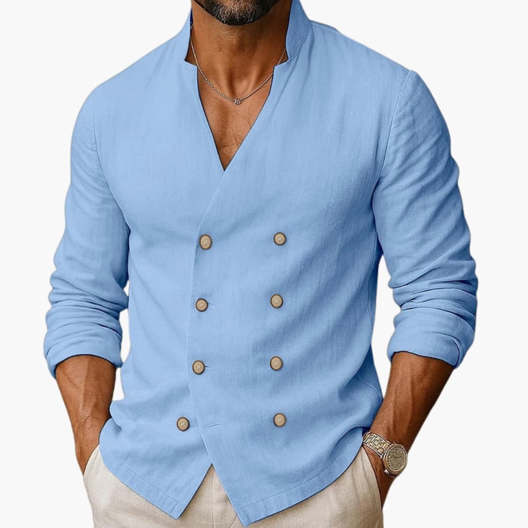 Men's Long Sleeve Button Down Shirt Double Placket - Vonnera