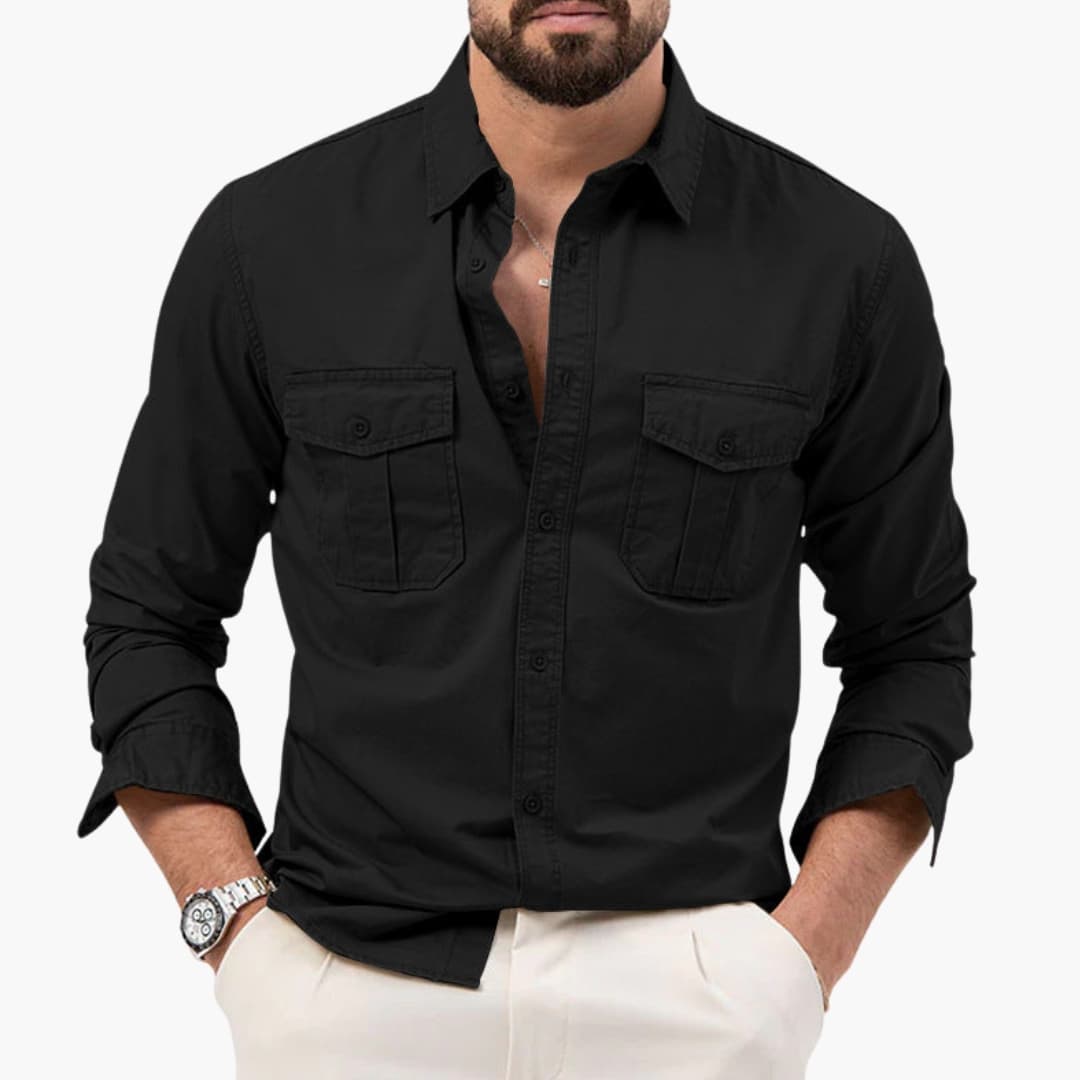 Men's Long Sleeve Button Down Shirt Cotton Two Chest Pockets - Vonnera