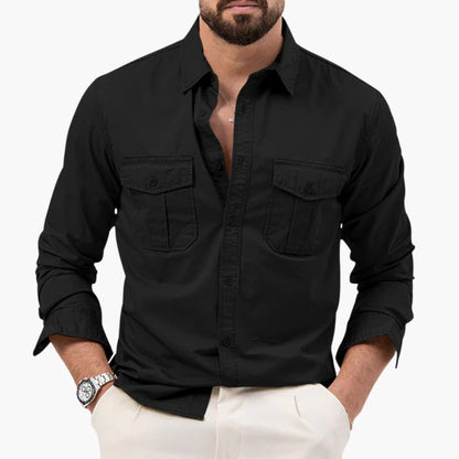Men's Long Sleeve Button Down Shirt Cotton Two Chest Pockets - Vonnera