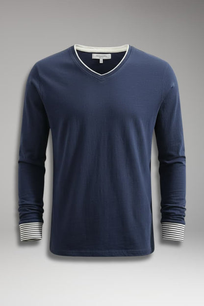 Men's Long Sleeve V-Neck Shirt Contrast Trim - Vonnera