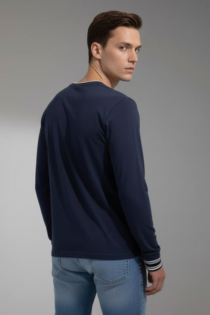 Men's Long Sleeve V-Neck Shirt Contrast Trim