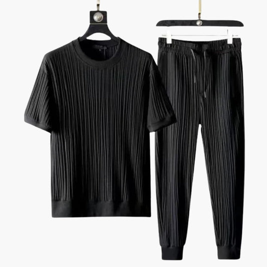 Men's Two-Piece Jogger Set Short Sleeve T-Shirt Drawstring Pants - Vonnera