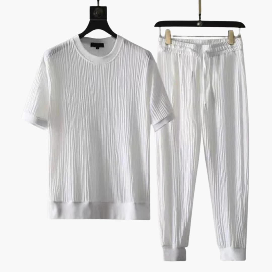 Men's Two-Piece Jogger Set Short Sleeve T-Shirt Drawstring Pants