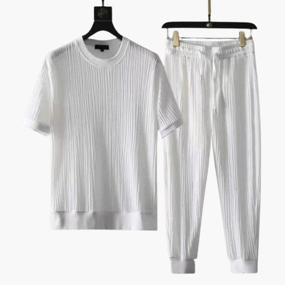 Men's Two-Piece Jogger Set Short Sleeve T-Shirt Drawstring Pants
