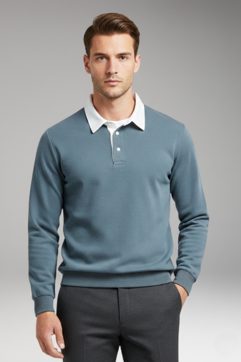 Men's Polo Shirt Ribbed Cuffs Button Front