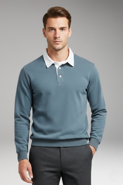 Men's Polo Shirt Ribbed Cuffs Button Front