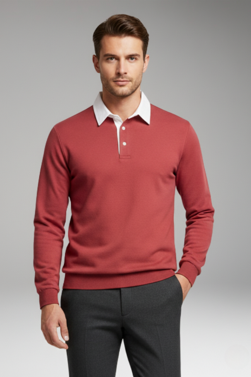 Men's Polo Shirt Ribbed Cuffs Button Front