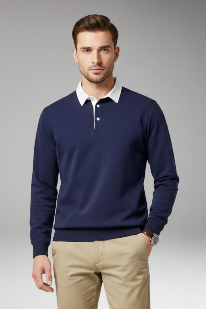 Men's Polo Shirt Ribbed Cuffs Button Front