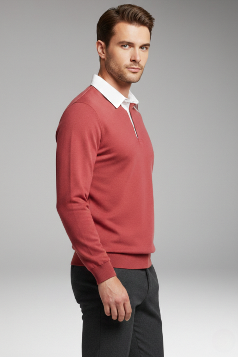 Men's Polo Shirt Ribbed Cuffs Button Front