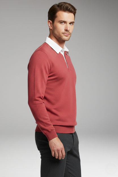 Men's Polo Shirt Ribbed Cuffs Button Front