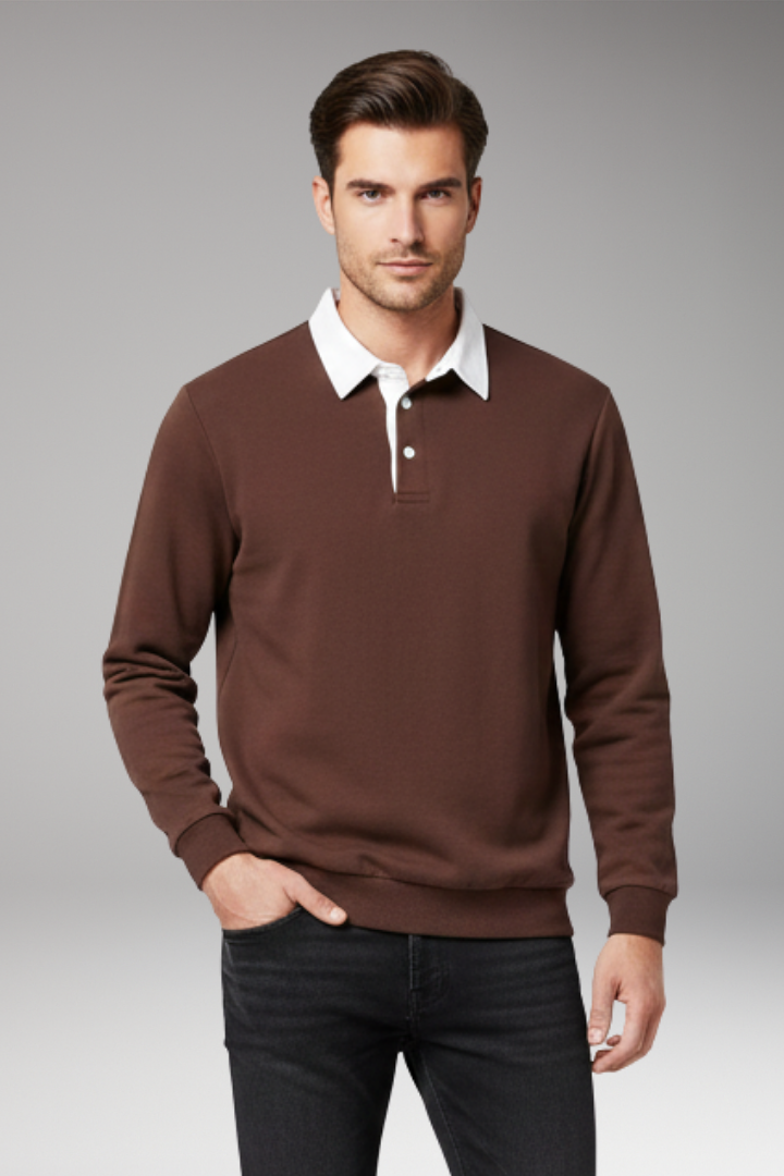 Men's Polo Shirt Ribbed Cuffs Button Front