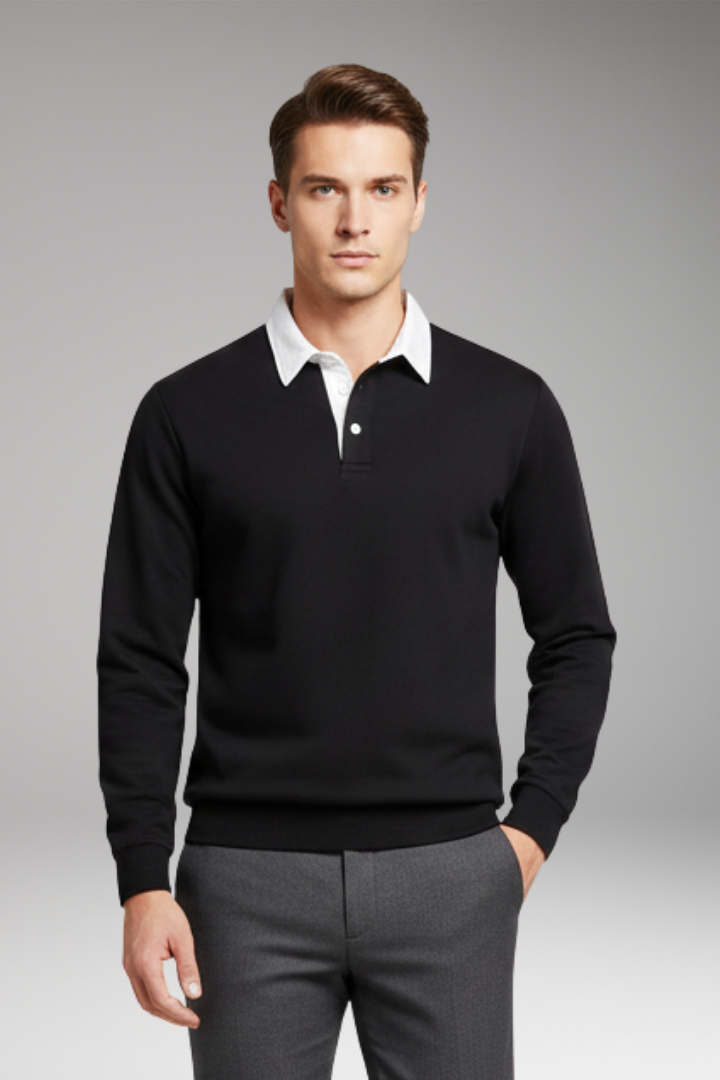 Men's Polo Shirt Ribbed Cuffs Button Front