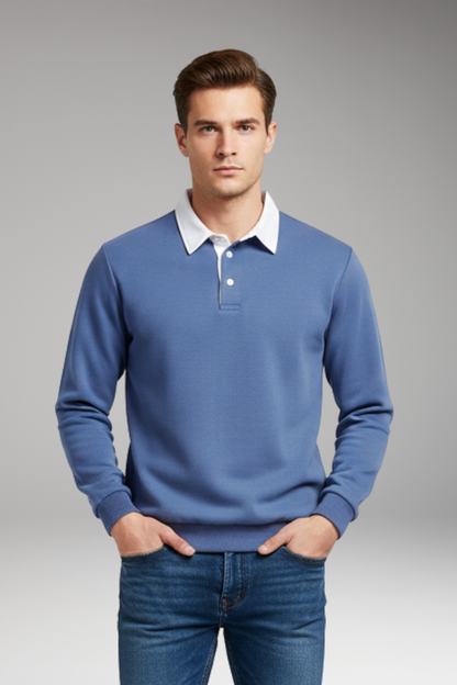 Men's Polo Shirt Ribbed Cuffs Button Front