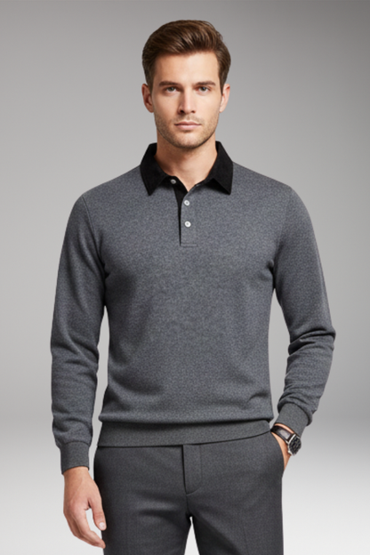 Men's Polo Shirt Ribbed Cuffs Button Front