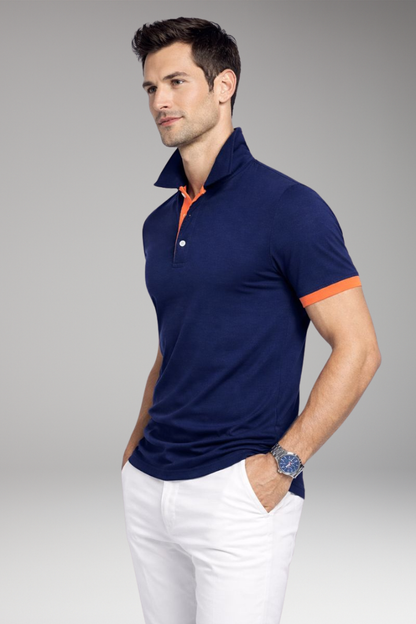 Men's Polo Shirt Contrasting Collar Buttoned Placket