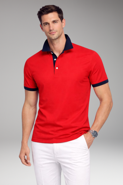 Men's Polo Shirt Contrasting Collar Buttoned Placket