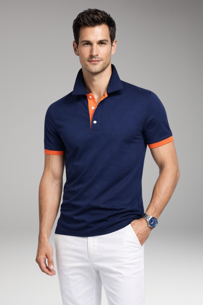 Men's Polo Shirt Contrasting Collar Buttoned Placket