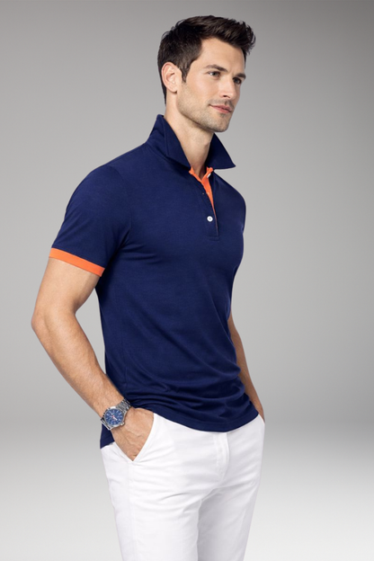 Men's Polo Shirt Contrasting Collar Buttoned Placket