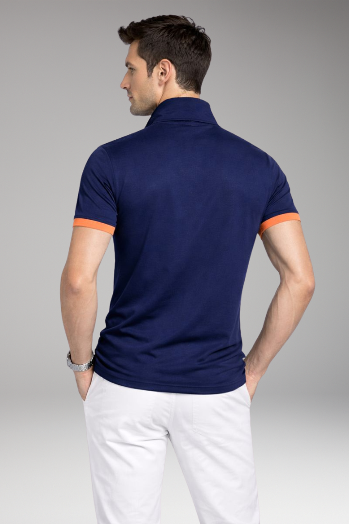 Men's Polo Shirt Contrasting Collar Buttoned Placket