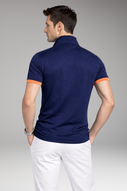 Men's Polo Shirt Contrasting Collar Buttoned Placket
